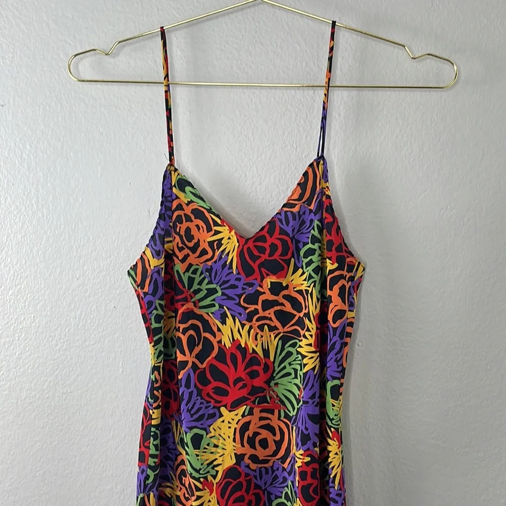 Vintage 80s Papillon by Paula Carbone Floral Handkerchief Slip Dress - Picture 2 of 8